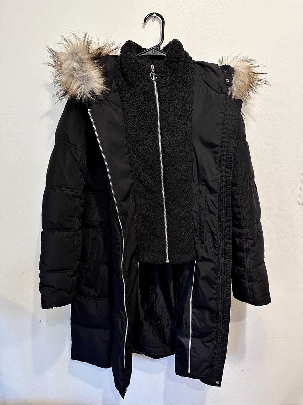 DKNY Fleece-Lined Faux Fur Hooded Puffer Coat